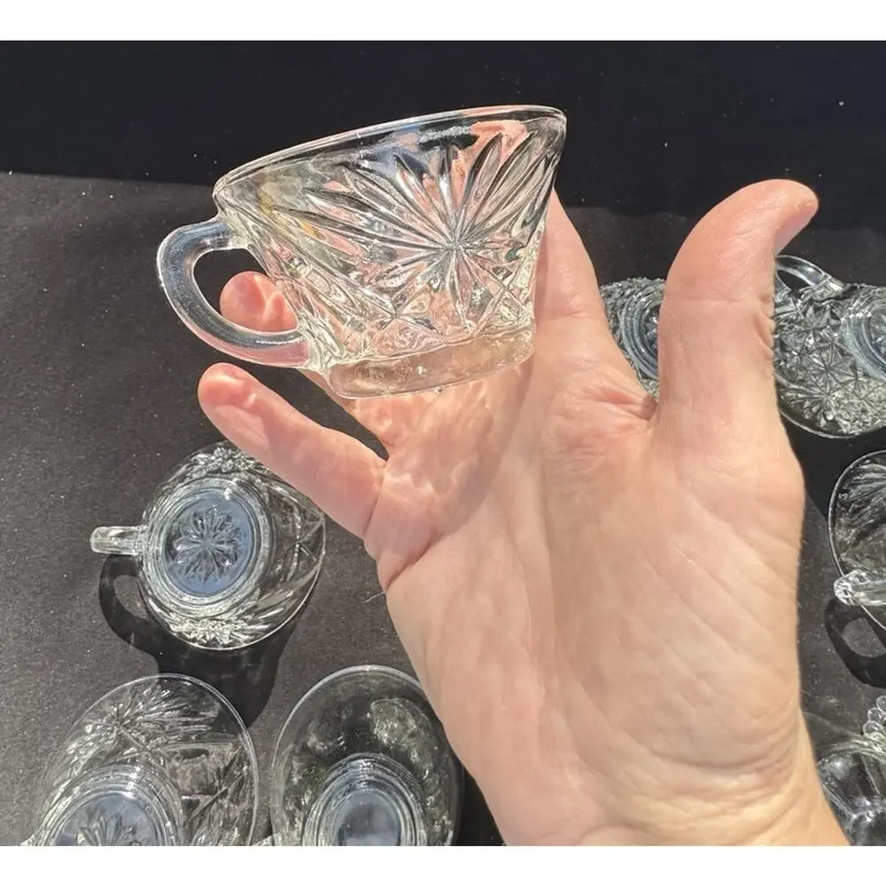 12 Vintage Clear Pressed Glass Punch Bowl Cups -Cups Only- Mixed Variety -10/13